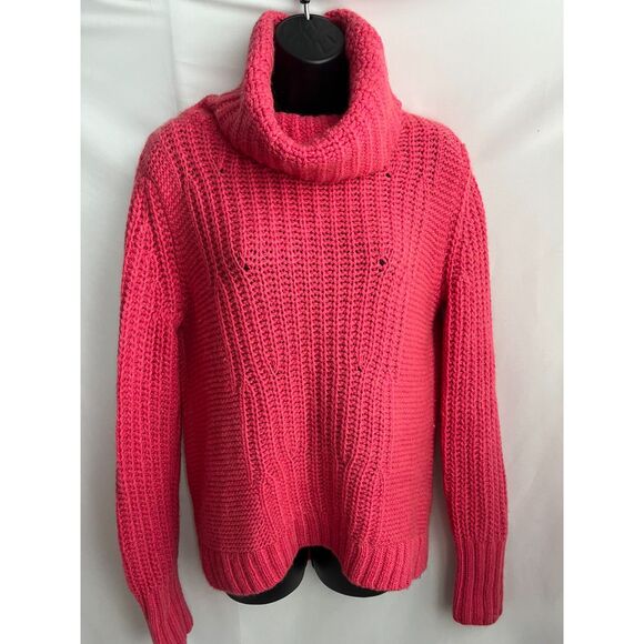 Banana Republic Merino Wool Alpaca Blend Magenta Pink Knit Turtleneck Sweater M - Picture 1 of 10